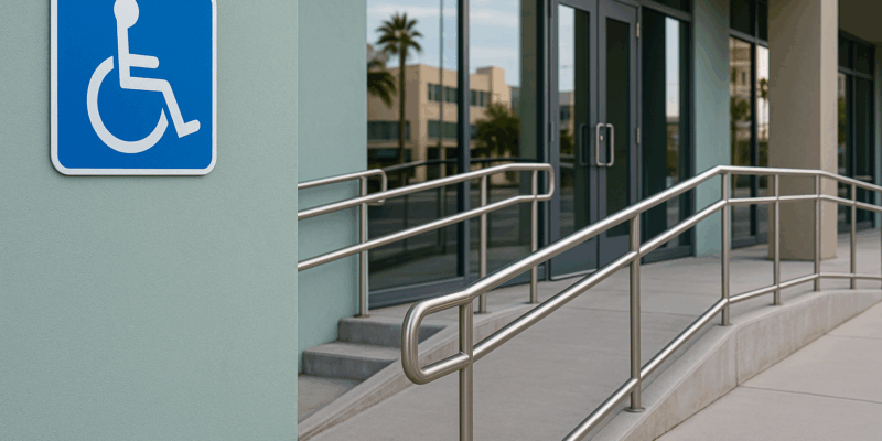 wheelchair ramp in front of commercial building