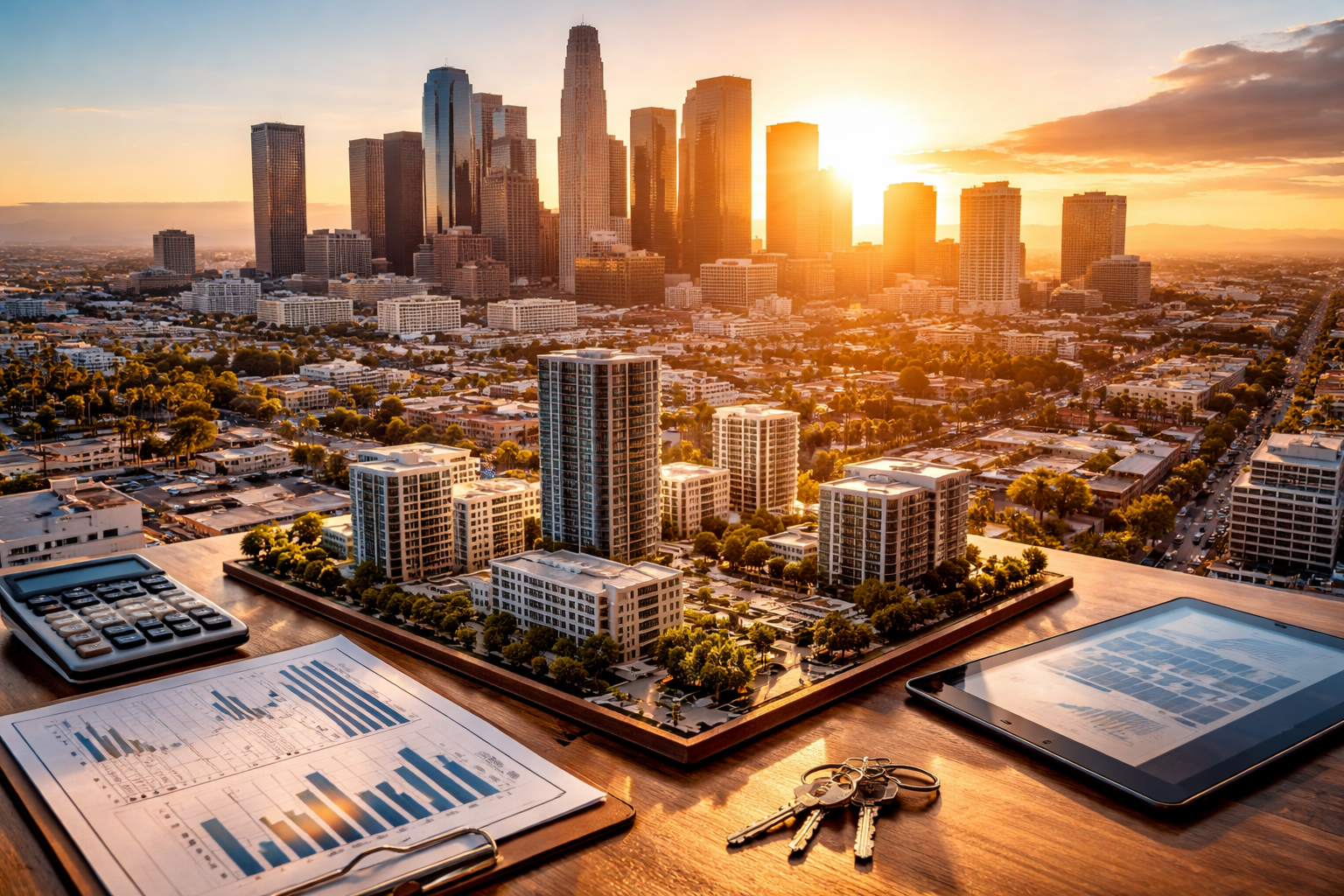 los angeles skyline downtown commercial buildings