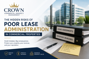 binder of lease agreements with commercial buildings in teh background.