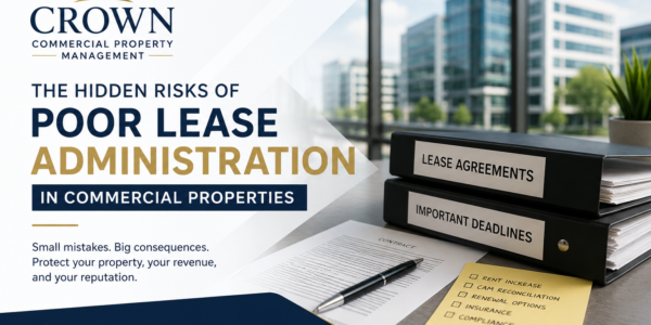 binder of lease agreements with commercial buildings in teh background.